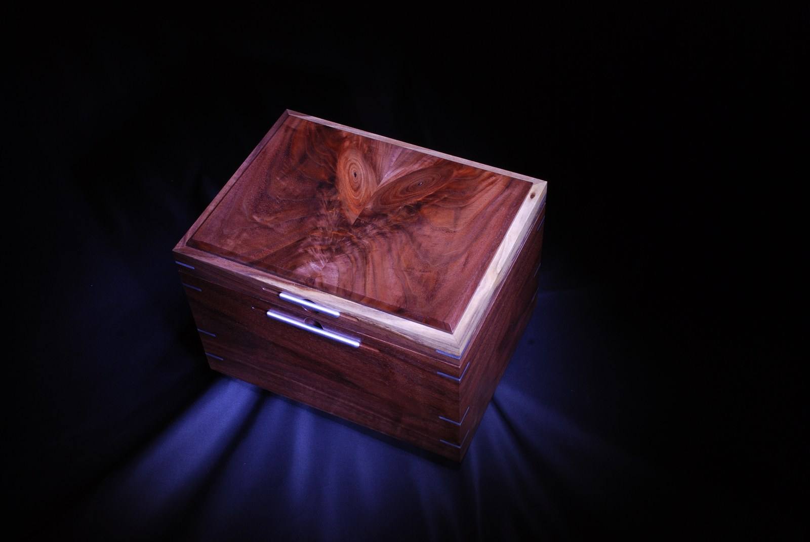 Handcrafted walnut humidor with bookmatched figured lid